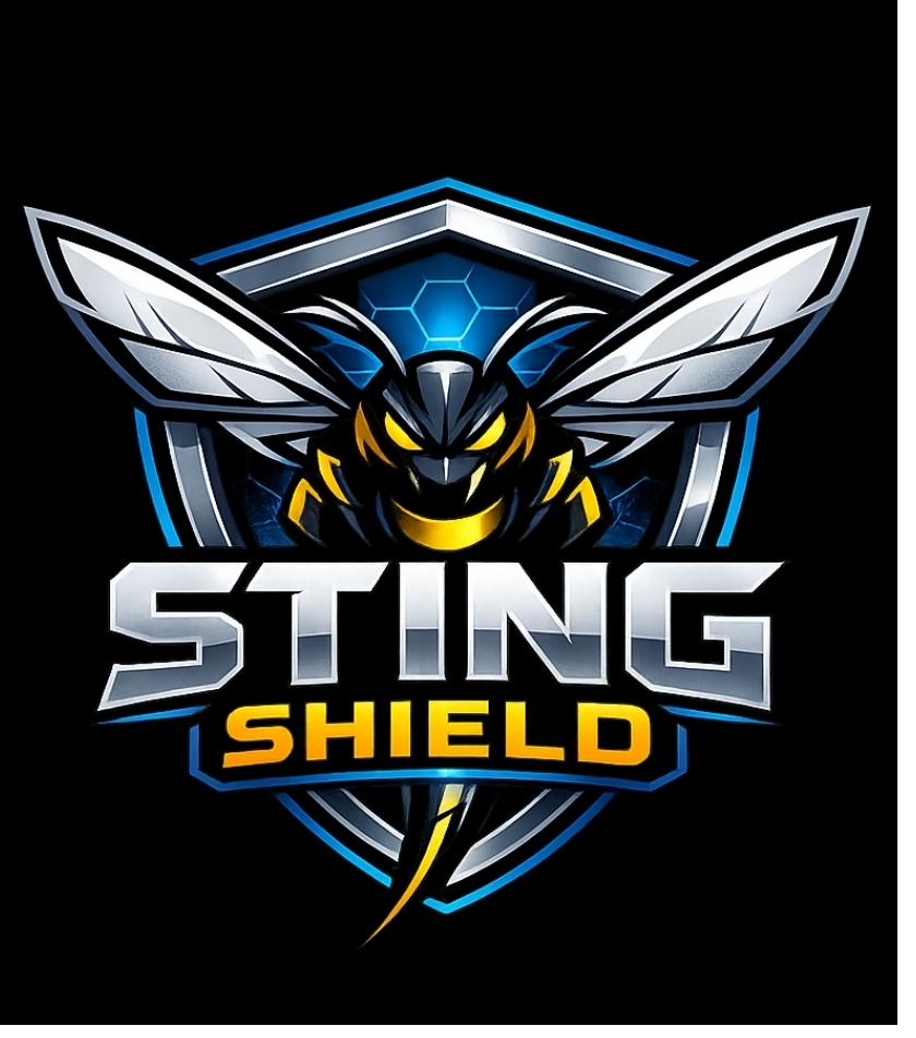 The Sting Shield mark: a hornet in front of a steel shield